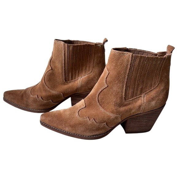 Sam Edelman western suede ankle booties – tan/camel, pointed toe, block heel, 8. - Picture 6 of 11